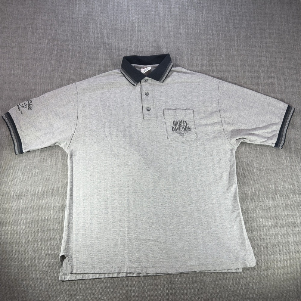 Harley-Davidson Polo Shirt Mens 2XL Gray Herringbone Pocket Logo Dealer Biker